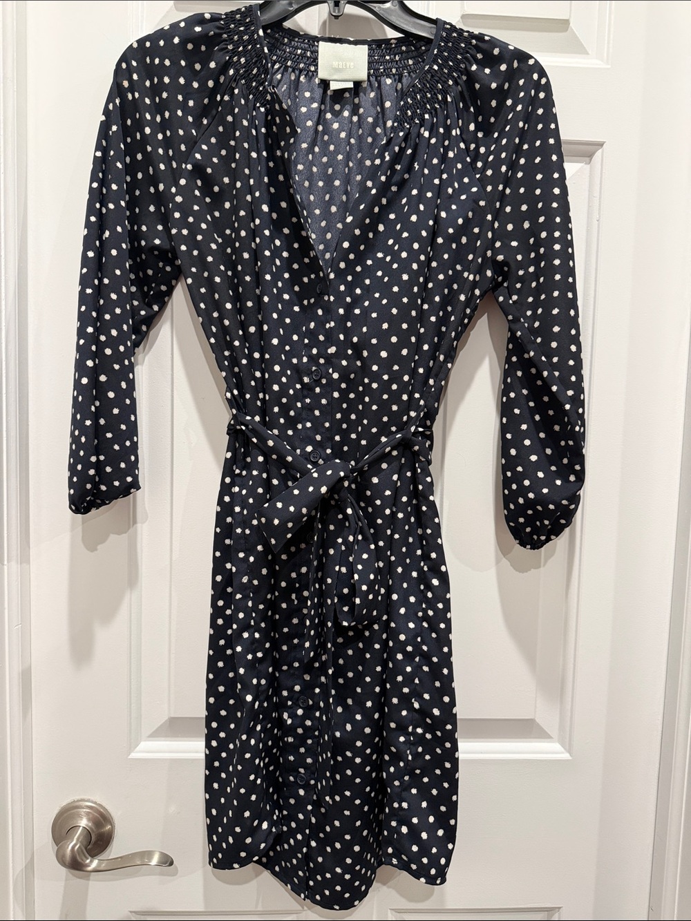 Anthropologie Maeve Navy & White Polka Dot Tie-Waist dress xs - Picture 2 of 8